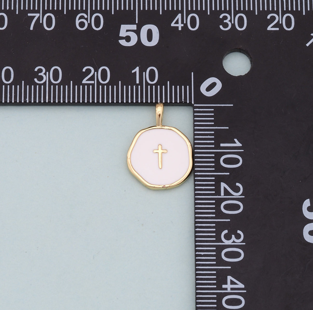 18k Gold Filled Cross Pendant + White Enamel
