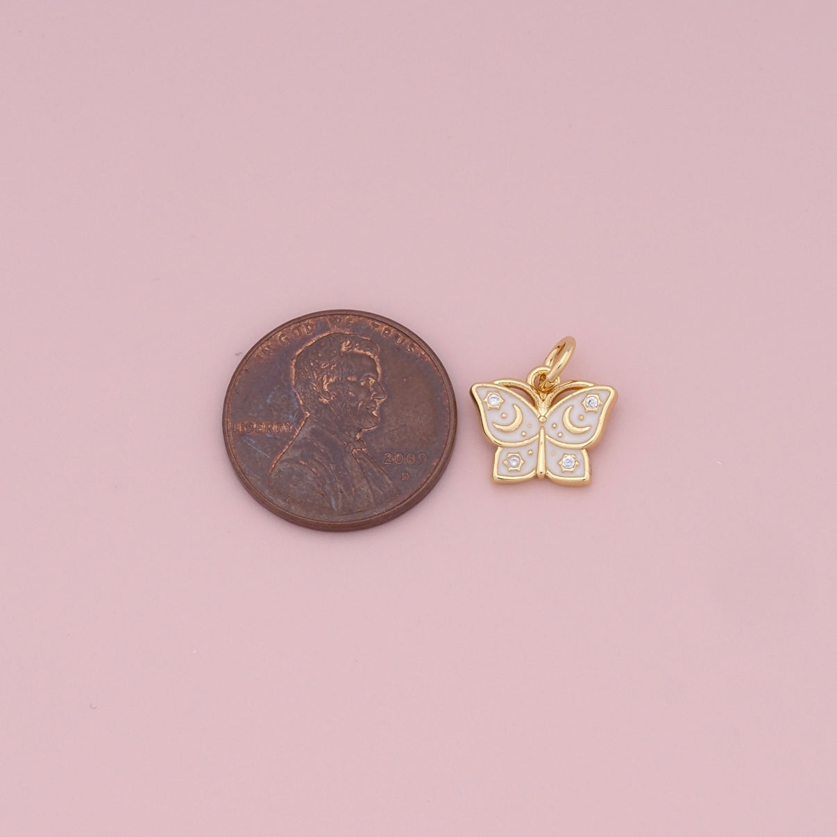18K Gold Filled Enamel Butterfly Pendant,CZ Micro Pave Butterfly Charm