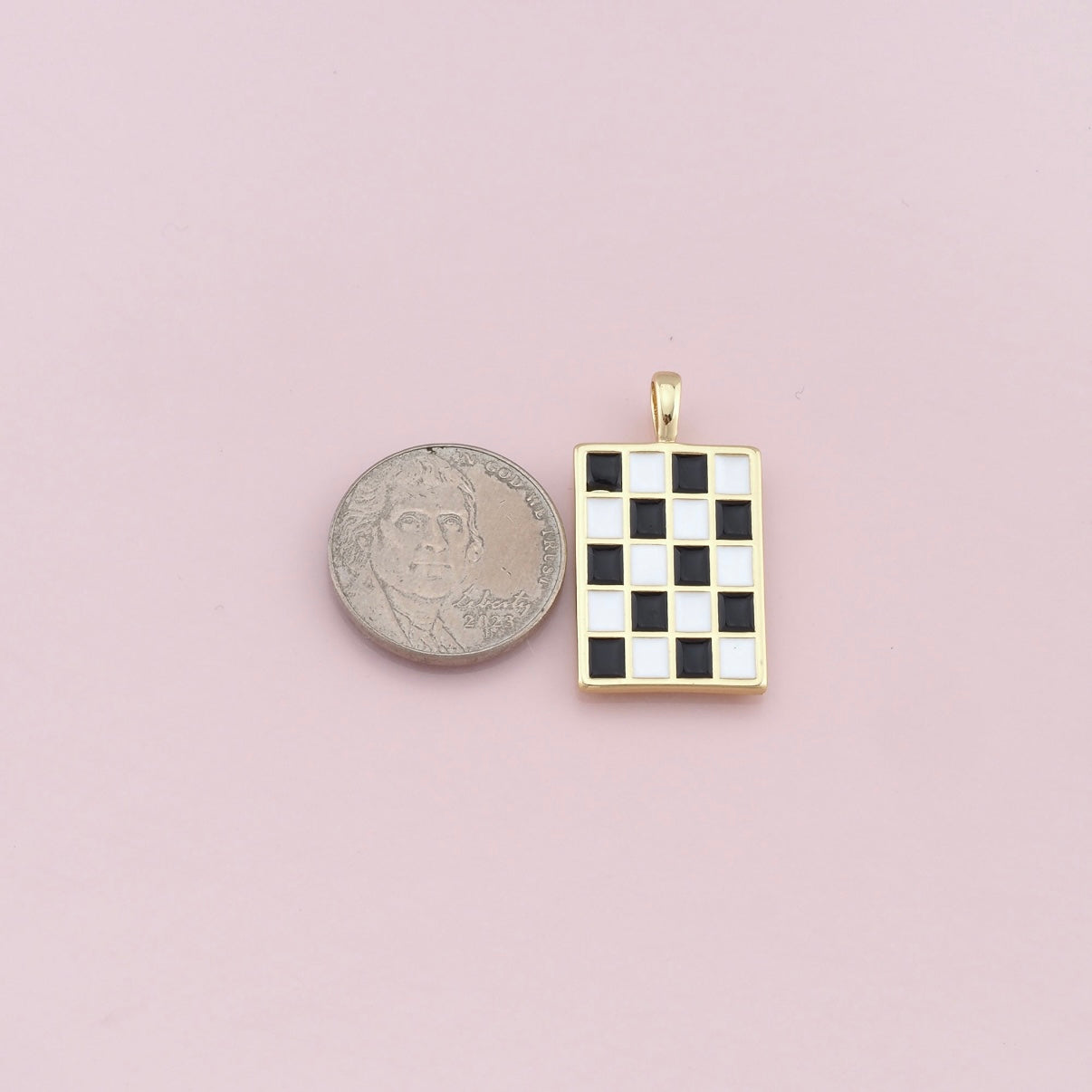 18K Gold Filled Checkered Pendant,Enamel Checker Charm
