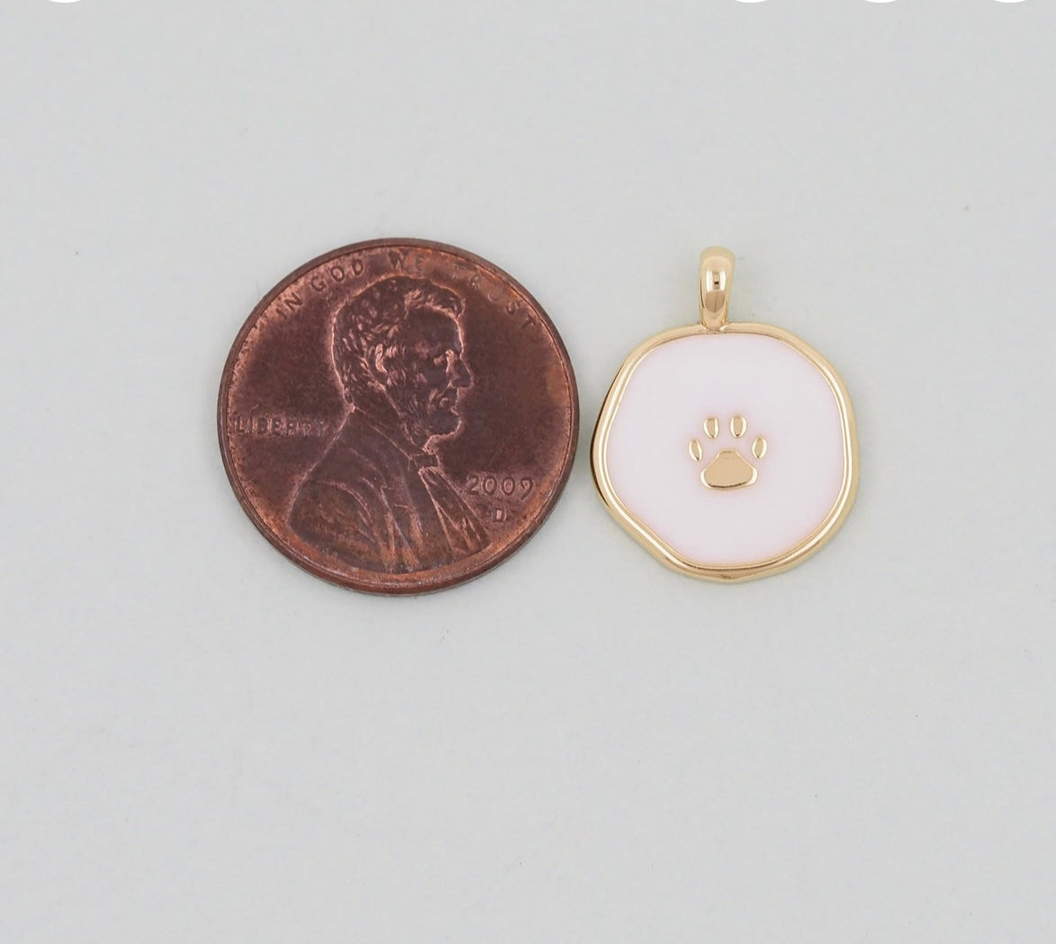18k Gold Paw Print + White enamel