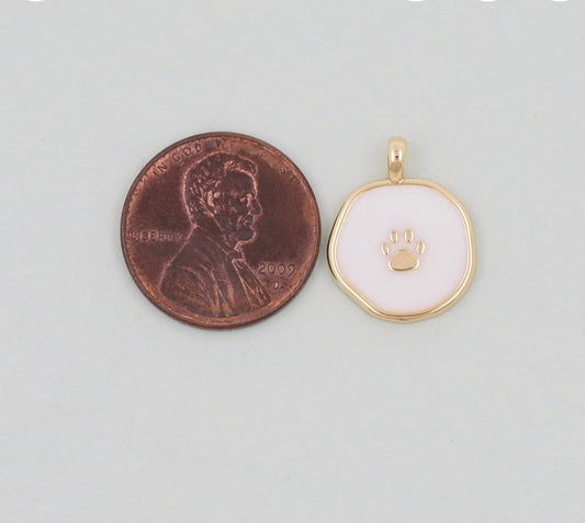 18k Gold Paw Print + White enamel