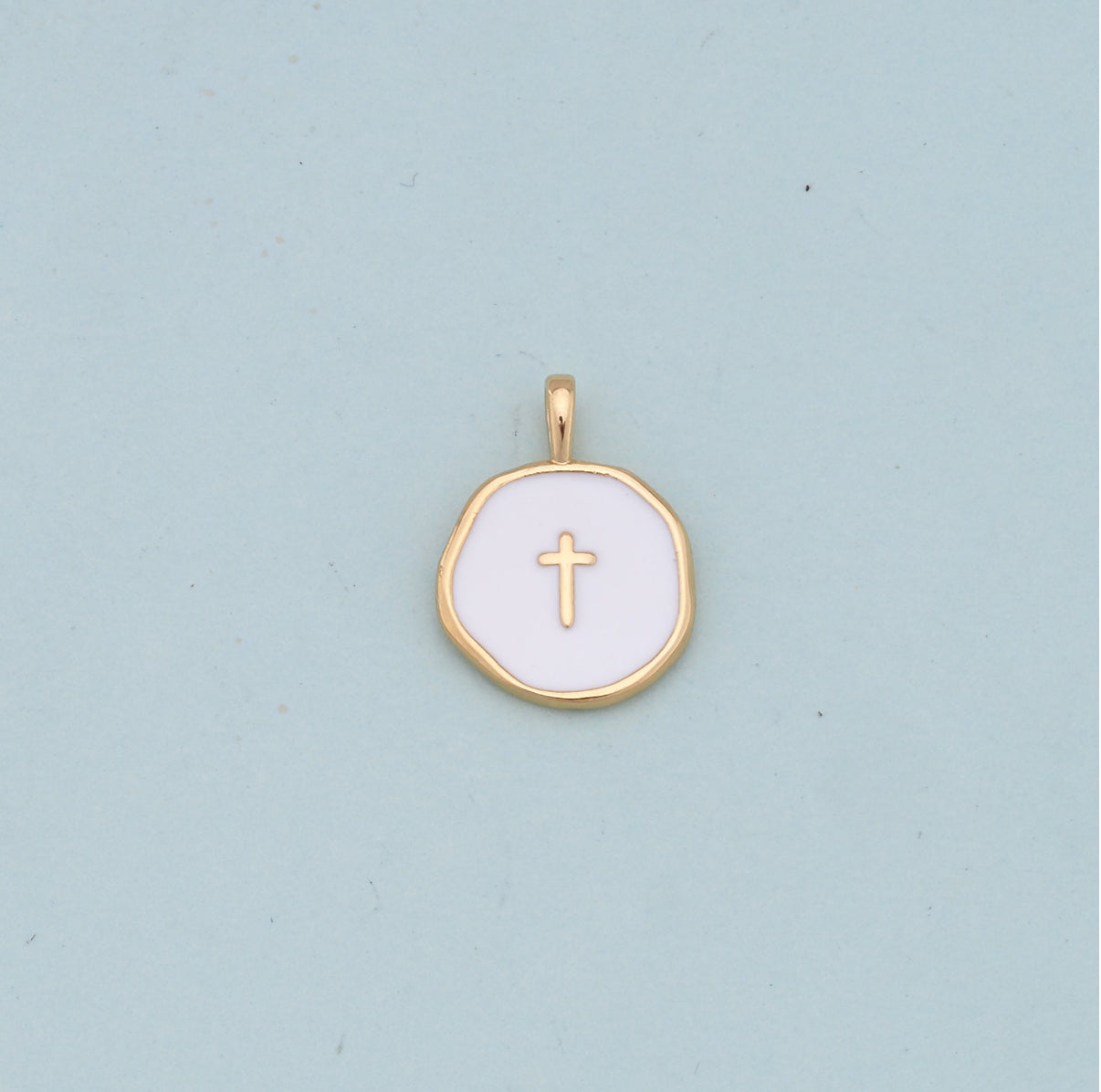 18k Gold Filled Cross Pendant + White Enamel