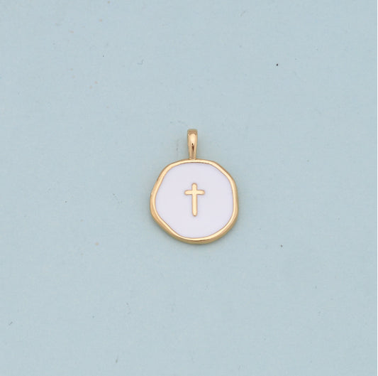 18k Gold Filled Cross Pendant + White Enamel