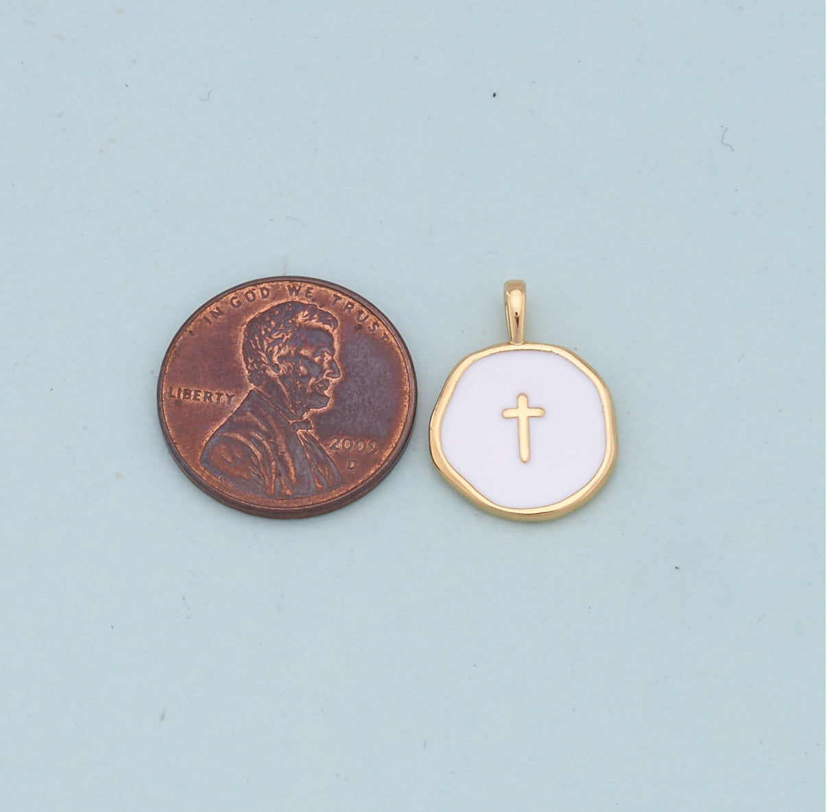 18k Gold Filled Cross Pendant + White Enamel