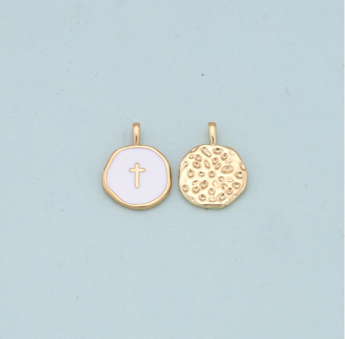 18k Gold Filled Cross Pendant + White Enamel