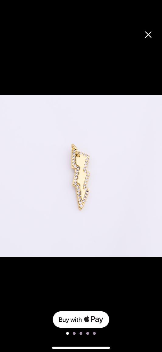 18k CZ Lightning Bolt Charm 6x20mm Gold Filled
