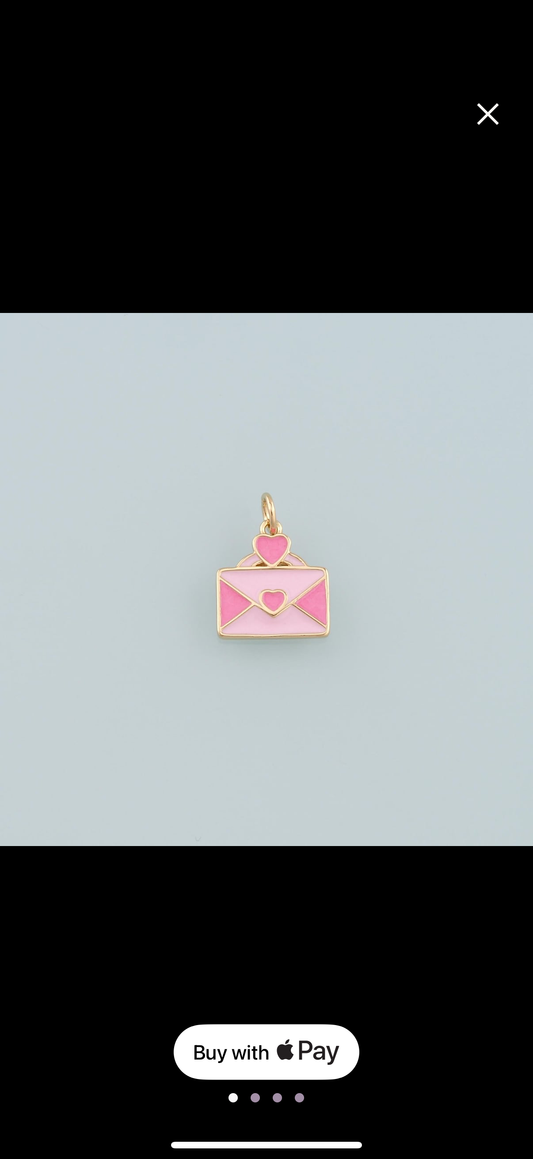 18K Gold Filled Envelope Pendant,Enamel Love Letter Charm