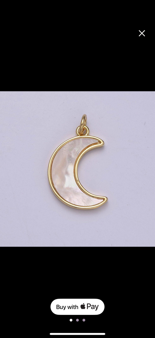 Crescent moon pendant shell pearl moon charm 14k gold filled