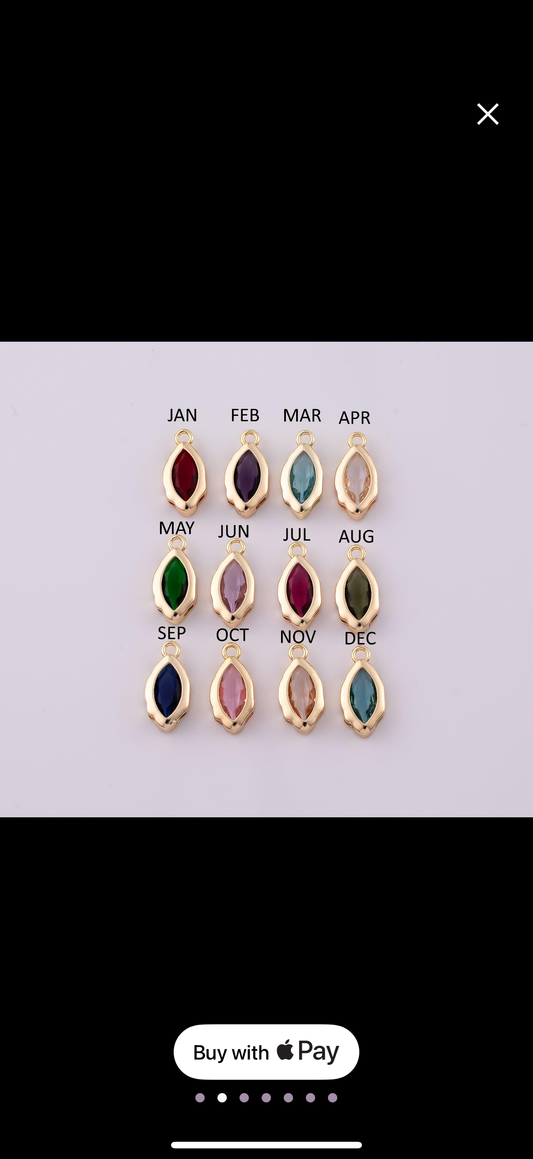 Birthstone - 18K gold filled mini oval cz clear stone pendant eye shape charm mini crystal cz birthstone
